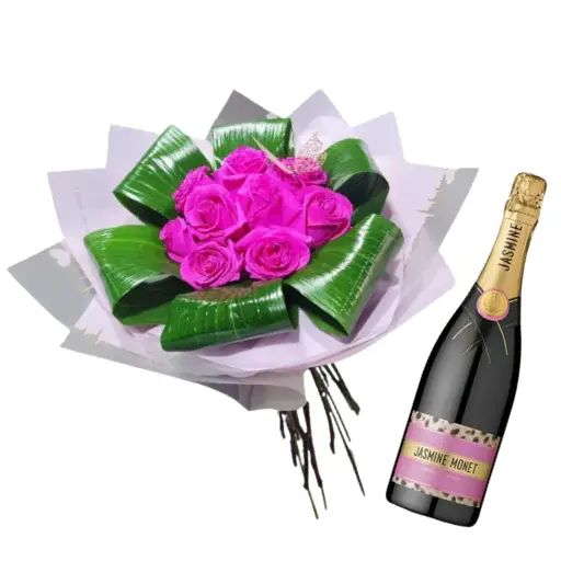 Ramo de 12 rosas fucsia y jasmine pik rose